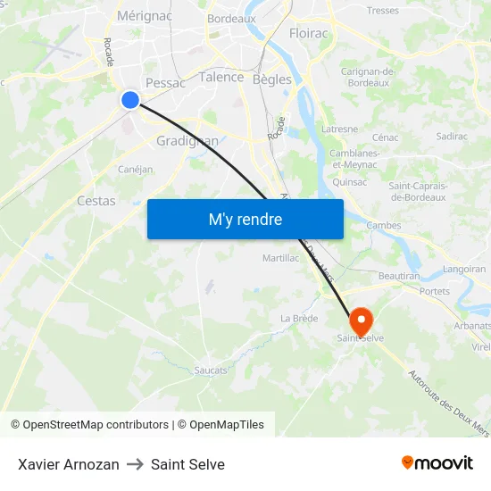 Xavier Arnozan to Saint Selve map