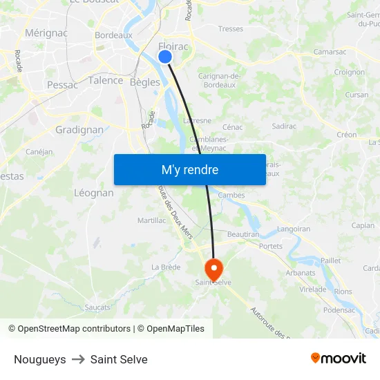 Nougueys to Saint Selve map