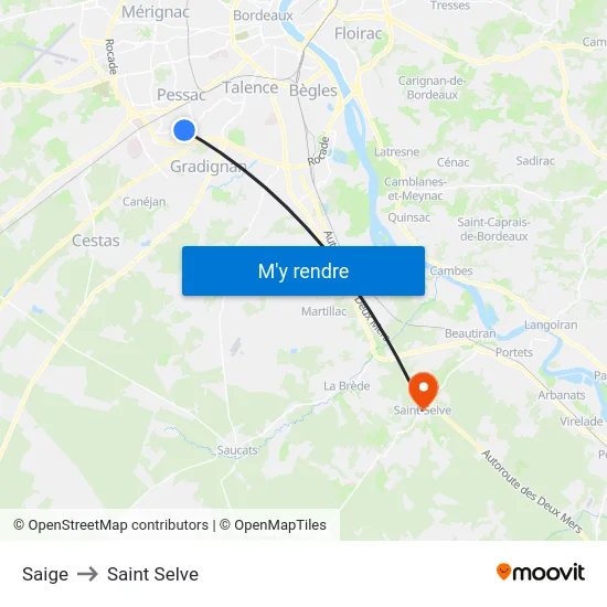 Saige to Saint Selve map