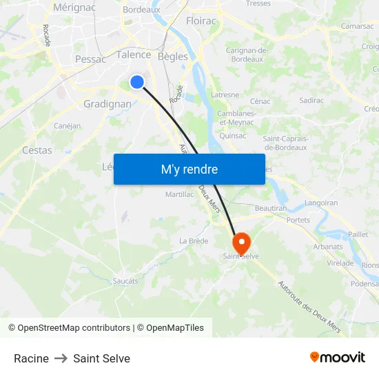 Racine to Saint Selve map