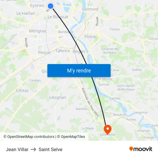 Jean Villar to Saint Selve map