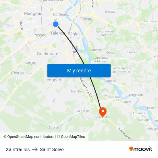 Xaintrailles to Saint Selve map