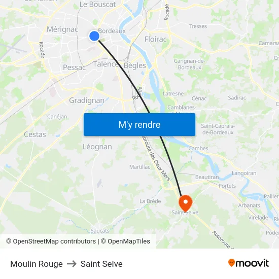 Moulin Rouge to Saint Selve map
