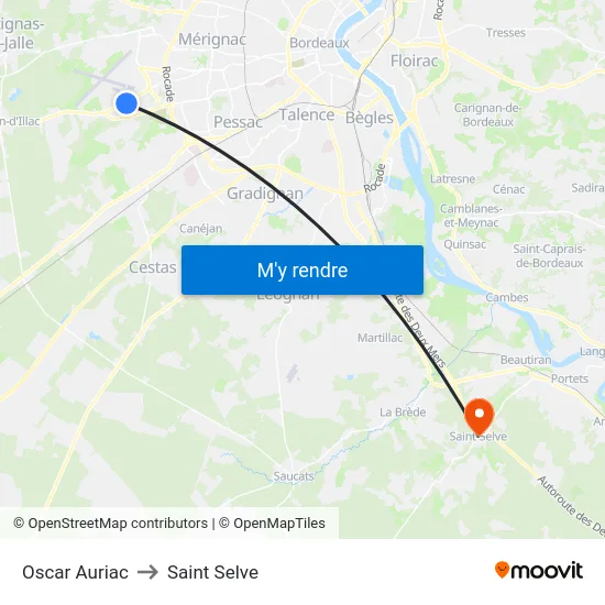 Oscar Auriac to Saint Selve map