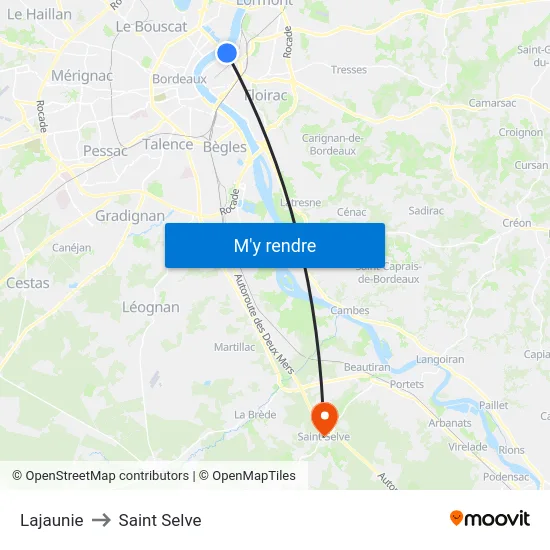 Lajaunie to Saint Selve map