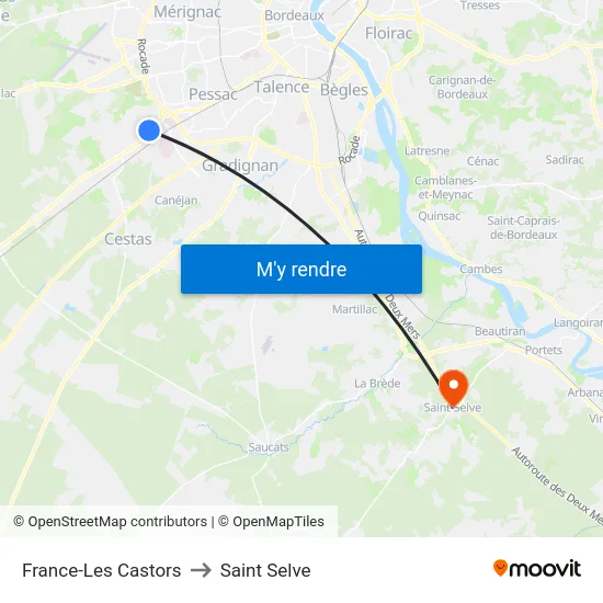 France-Les Castors to Saint Selve map