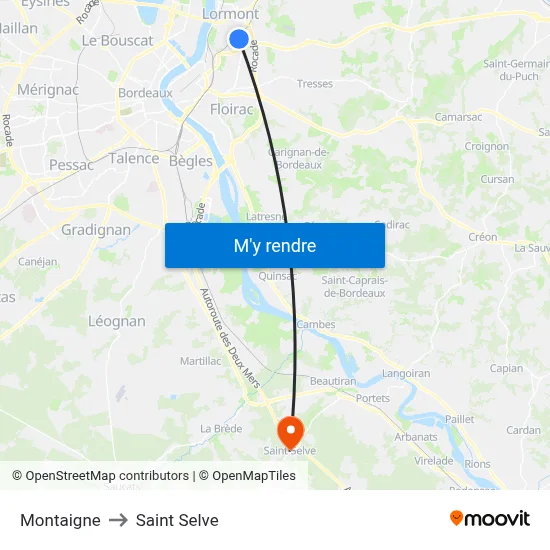 Montaigne to Saint Selve map