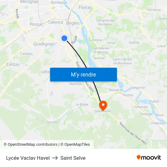 Lycée Vaclav Havel to Saint Selve map