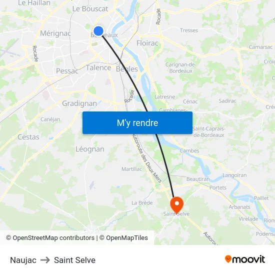 Naujac to Saint Selve map
