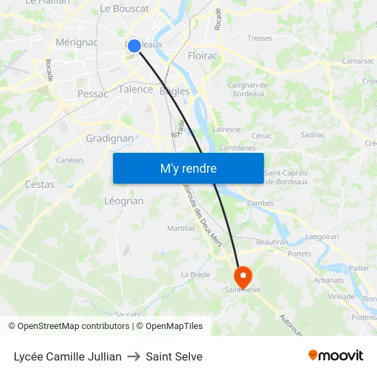 Lycée Camille Jullian to Saint Selve map