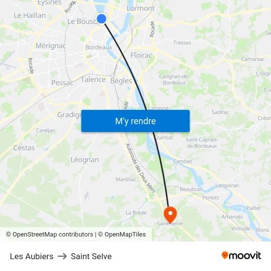 Les Aubiers to Saint Selve map