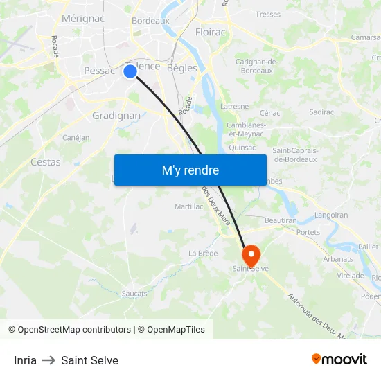 Inria to Saint Selve map