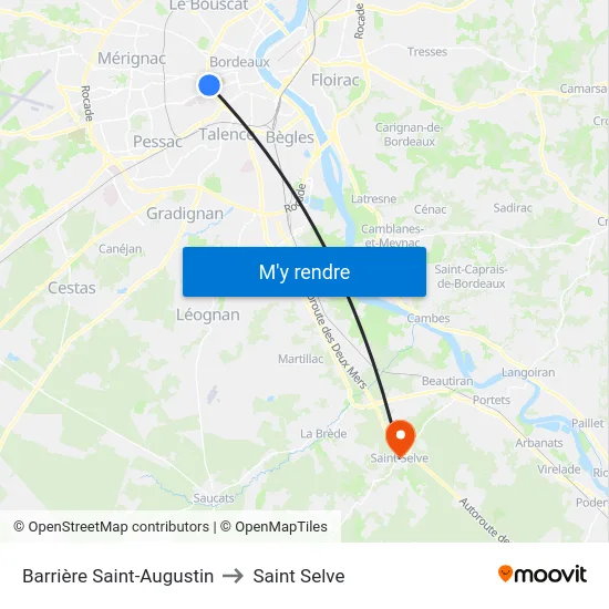 Barrière Saint-Augustin to Saint Selve map
