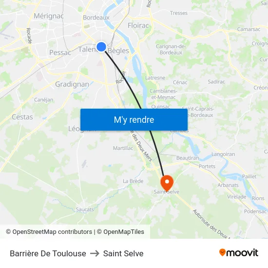 Barrière De Toulouse to Saint Selve map