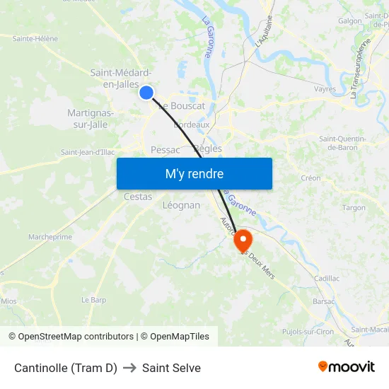 Cantinolle (Tram D) to Saint Selve map