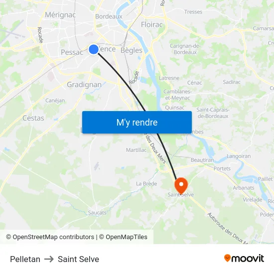 Pelletan to Saint Selve map