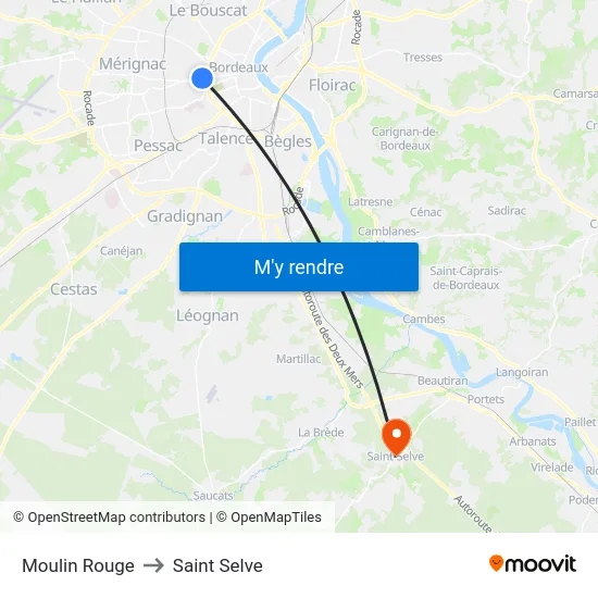 Moulin Rouge to Saint Selve map