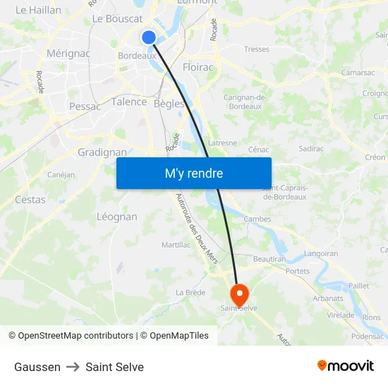 Gaussen to Saint Selve map