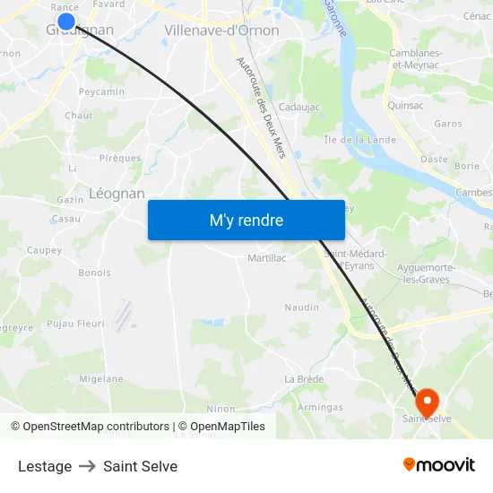 Lestage to Saint Selve map