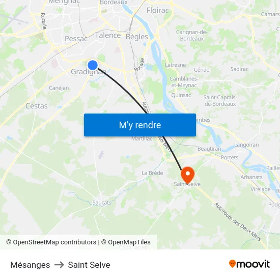 Mésanges to Saint Selve map