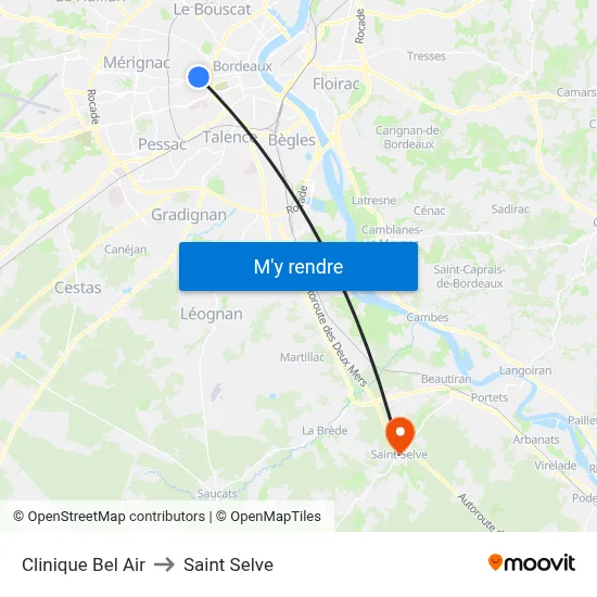Clinique Bel Air to Saint Selve map