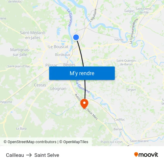 Cailleau to Saint Selve map