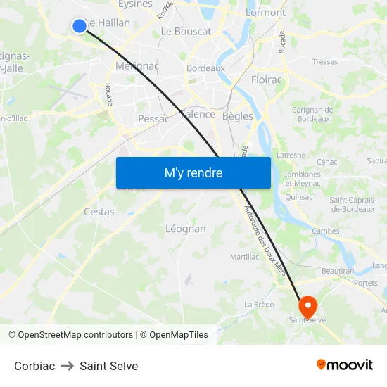Corbiac to Saint Selve map