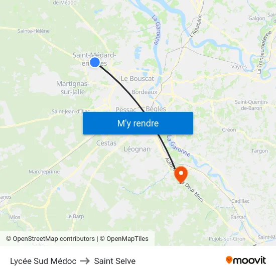 Lycée Sud Médoc to Saint Selve map