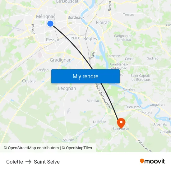 Colette to Saint Selve map