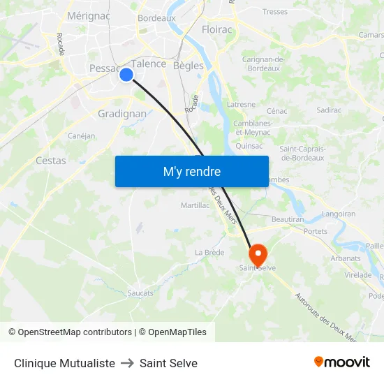 Clinique Mutualiste to Saint Selve map