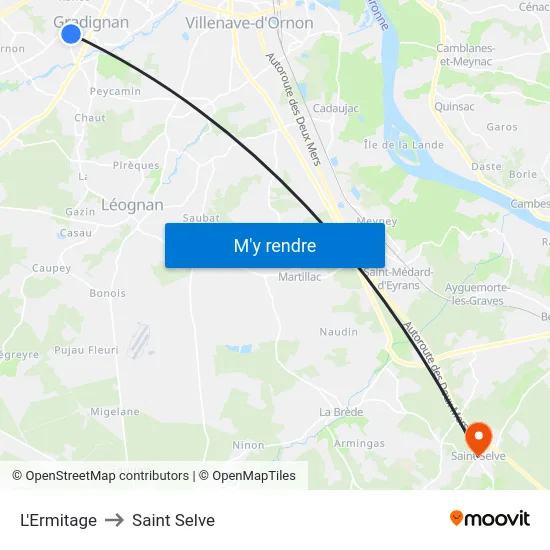 L'Ermitage to Saint Selve map
