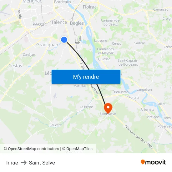 Inrae to Saint Selve map