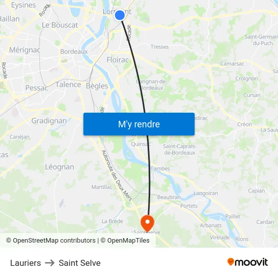 Lauriers to Saint Selve map