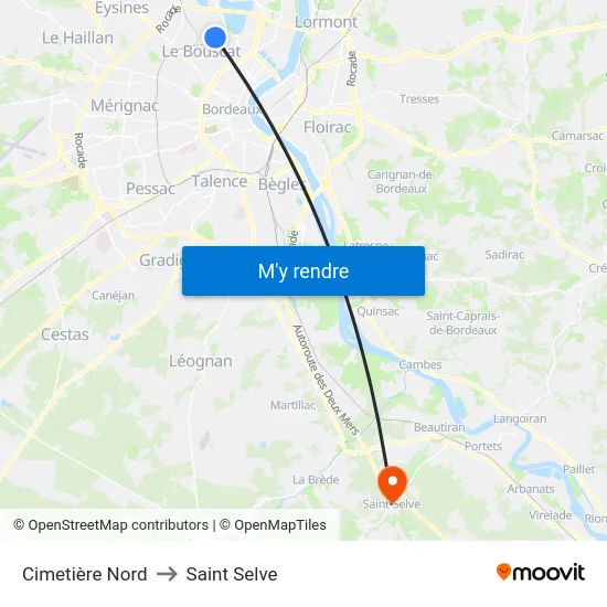 Cimetière Nord to Saint Selve map