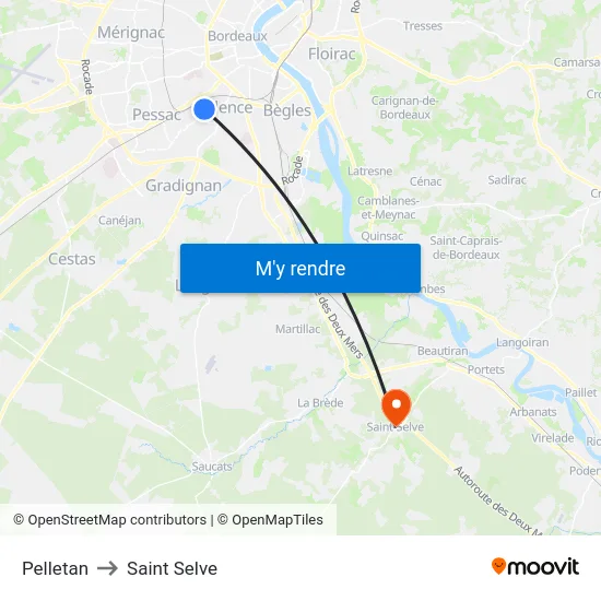 Pelletan to Saint Selve map