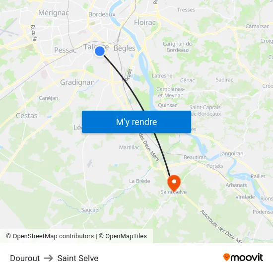 Dourout to Saint Selve map