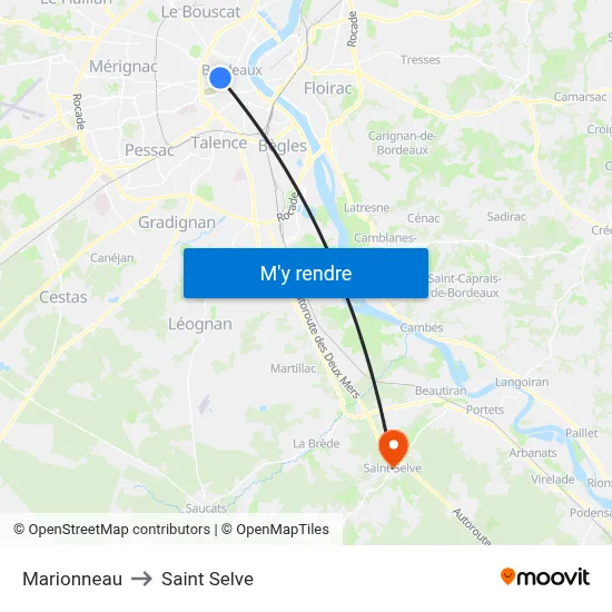 Marionneau to Saint Selve map