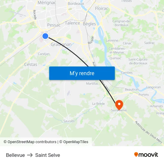 Bellevue to Saint Selve map