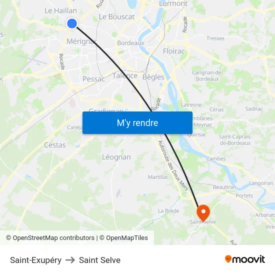 Saint-Exupéry to Saint Selve map