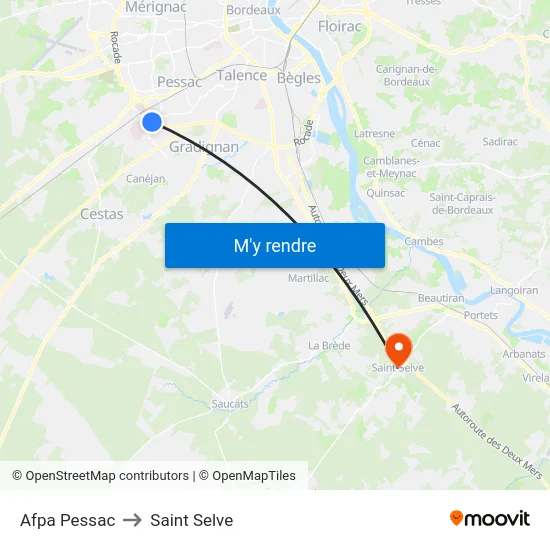 Afpa Pessac to Saint Selve map