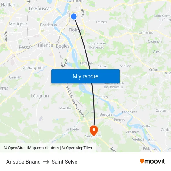 Aristide Briand to Saint Selve map