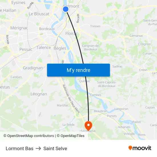Lormont Bas to Saint Selve map