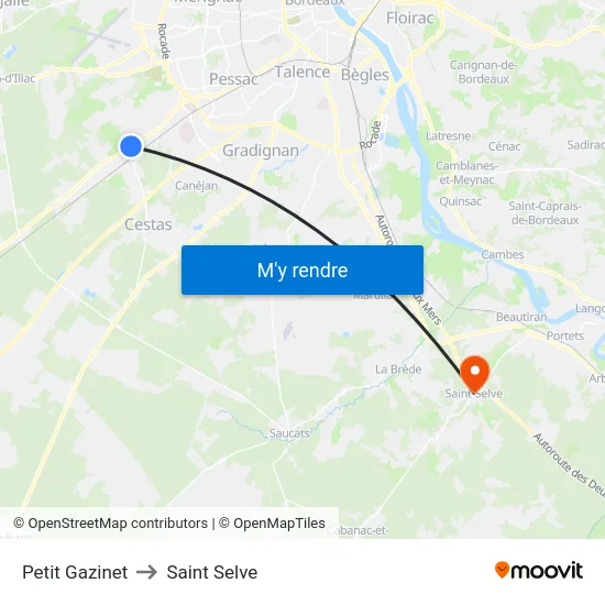 Petit Gazinet to Saint Selve map