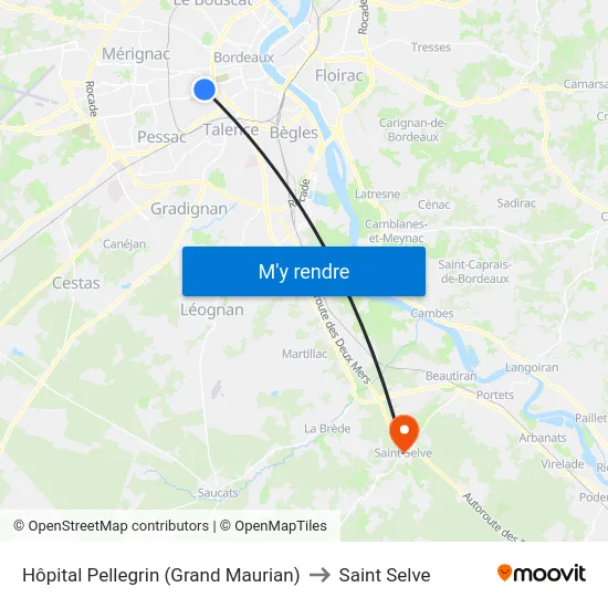 Hôpital Pellegrin (Grand Maurian) to Saint Selve map