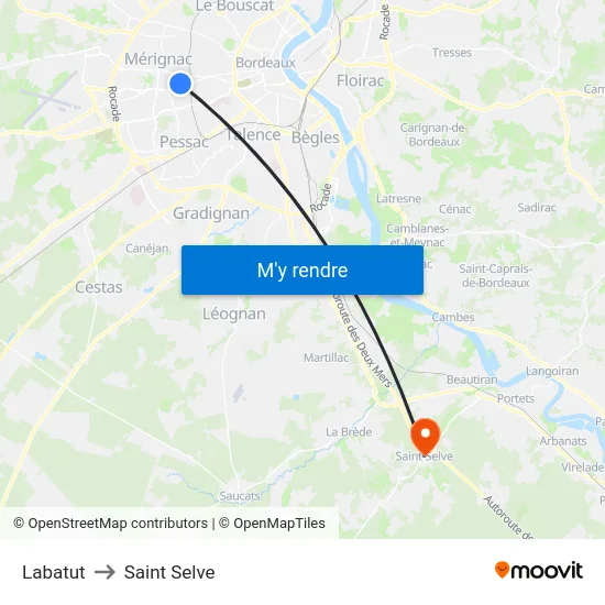 Labatut to Saint Selve map