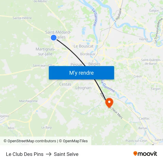Le Club Des Pins to Saint Selve map