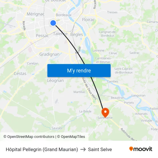 Hôpital Pellegrin (Grand Maurian) to Saint Selve map
