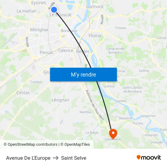 Avenue De L'Europe to Saint Selve map