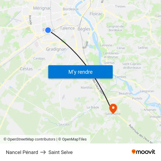 Nancel Pénard to Saint Selve map