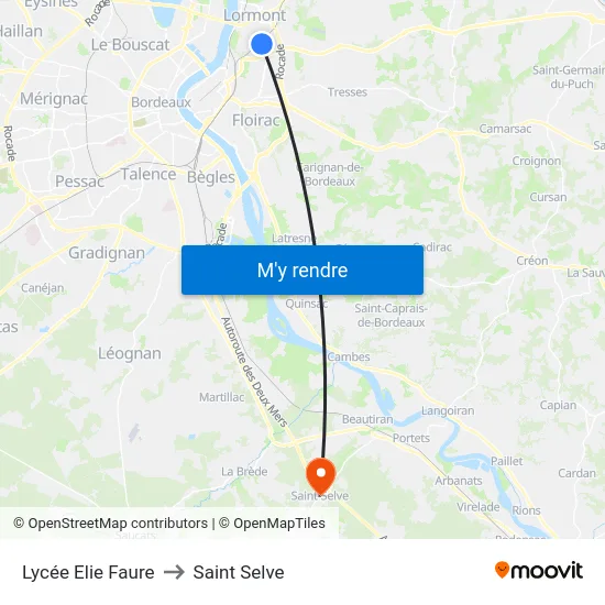 Lycée Elie Faure to Saint Selve map